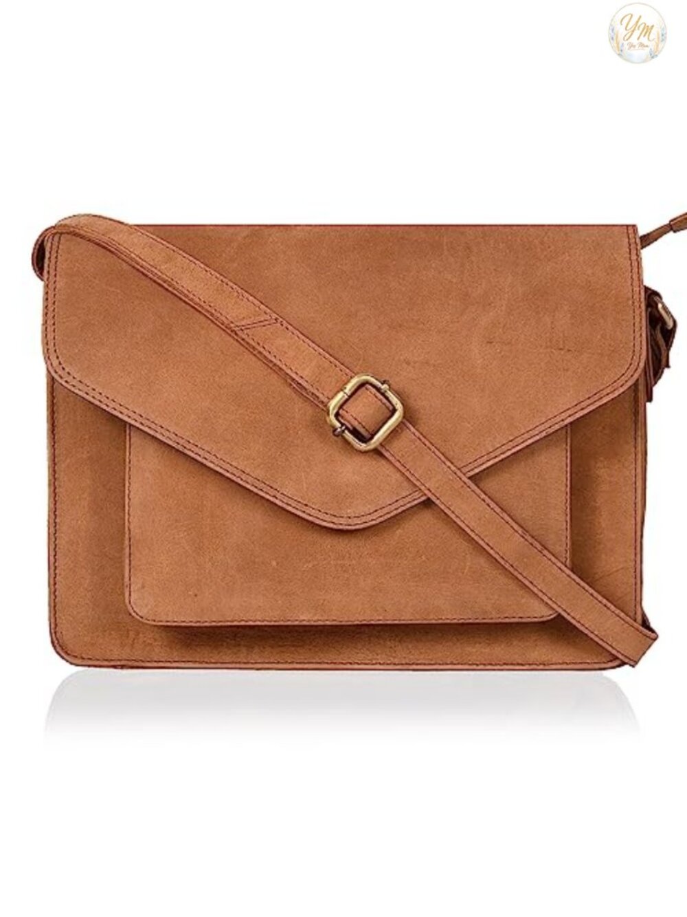 Genuine Leather Crossbody Purse Medium Flapover Satchel with Adjustable Strap